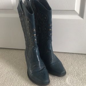 Teal Blue Western Style Boots